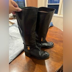MICHAEL KORS Black Leather Riding Boots GOLD TAG MK LABEL Womens Shoes Sz 7M